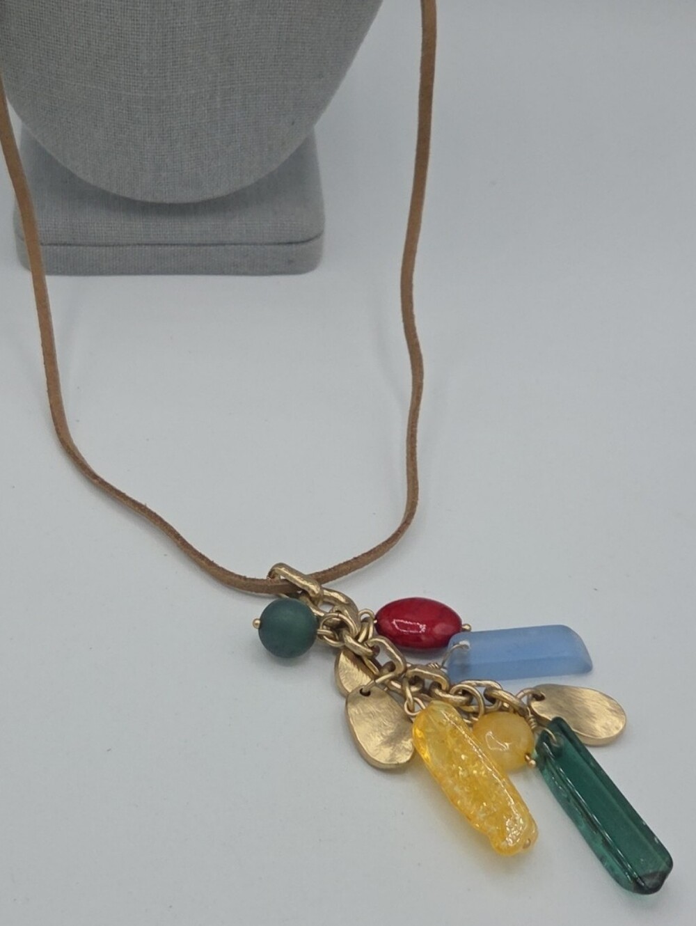 5 for $25! Chico's Multi-Color Charm Pendant Necklace on Tan Cord